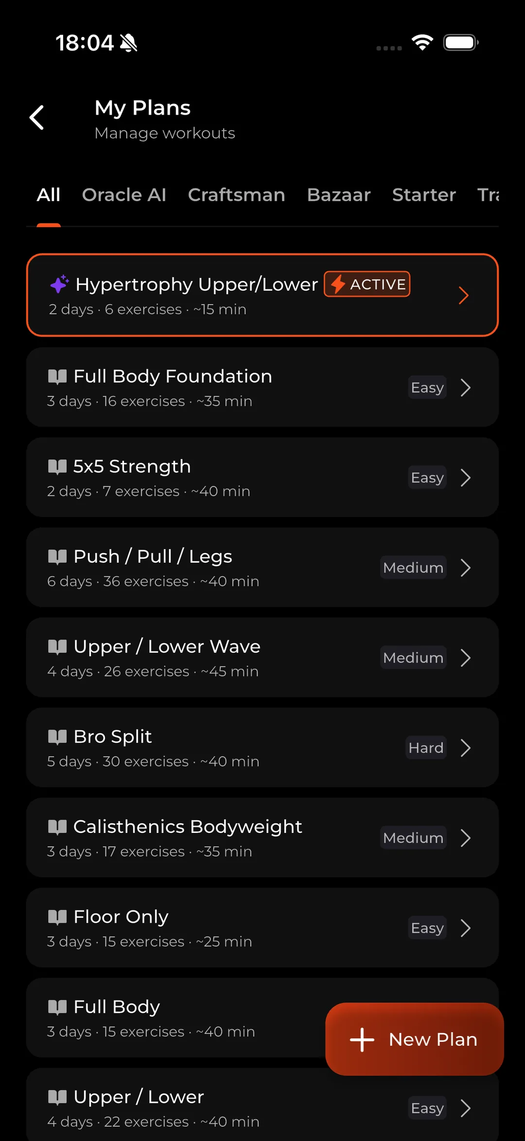 SyzUp app screen showing the library of training plans